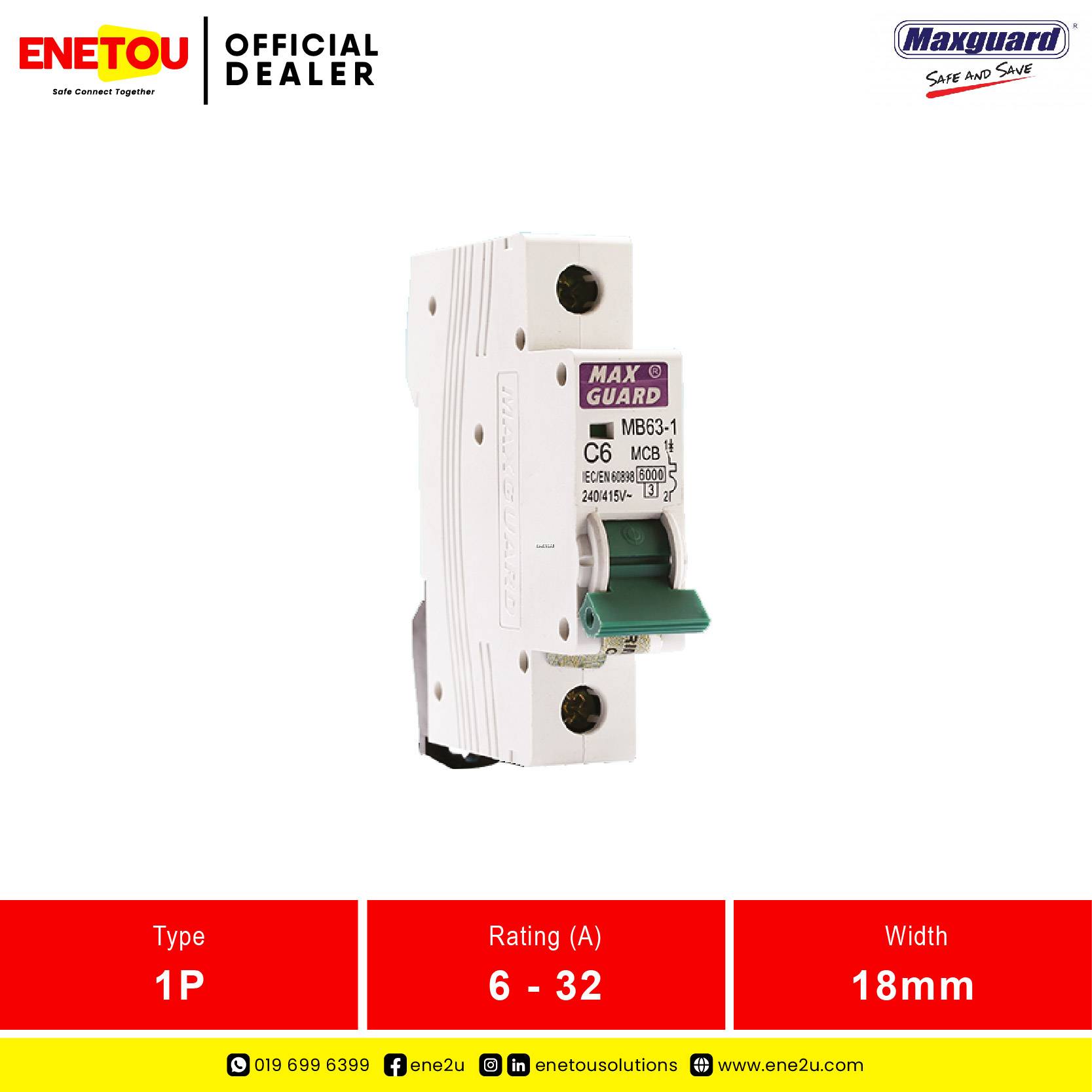 MAXGUARD Miniature Circuit Breakers (MCB) 6A 32A 1P 6kA
